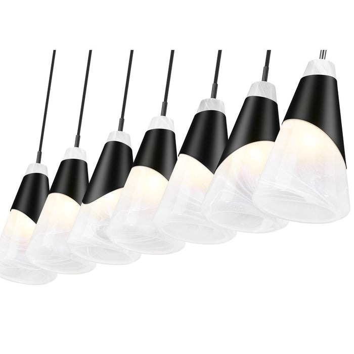 Z-Lite Aimie 7Lt 54" Linear Chandelier, Matte Black/White Swirl