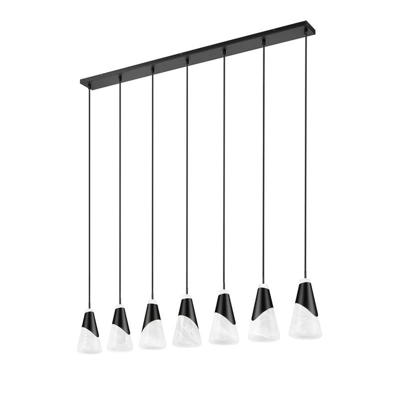 Z-Lite Aimie 7Lt 54" Linear Chandelier, Matte Black/White Swirl