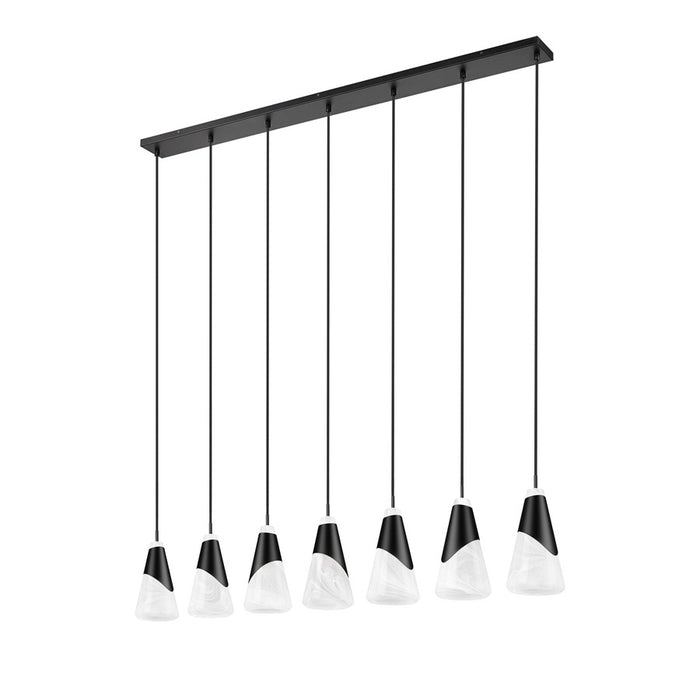 Z-Lite Aimie 7Lt 54" Linear Chandelier, Matte Black/White Swirl