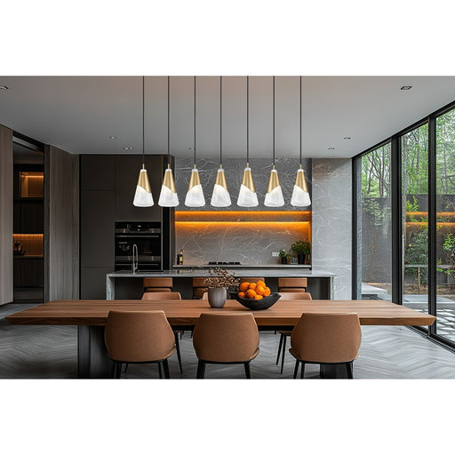 Z-Lite Aimie 7Lt 54" Linear Chandelier, Modern Gold/White Swirl