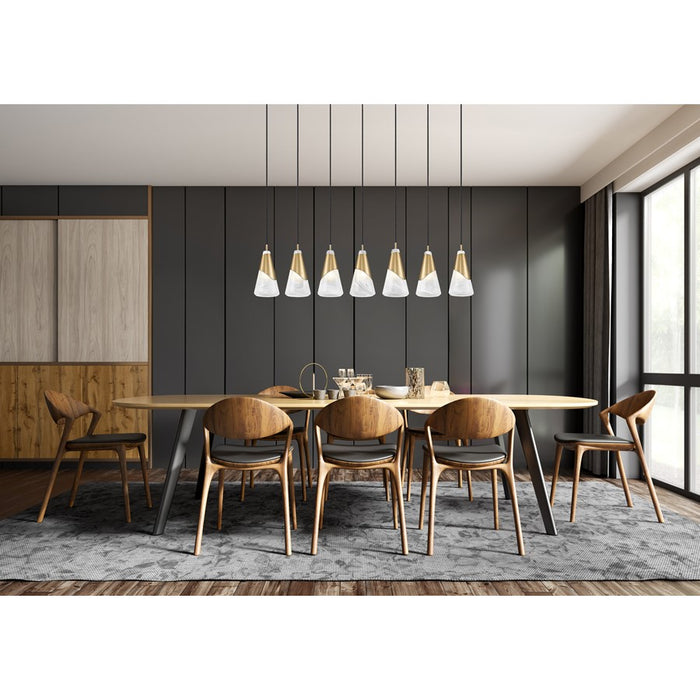 Z-Lite Aimie 7Lt 54" Linear Chandelier, Modern Gold/White Swirl