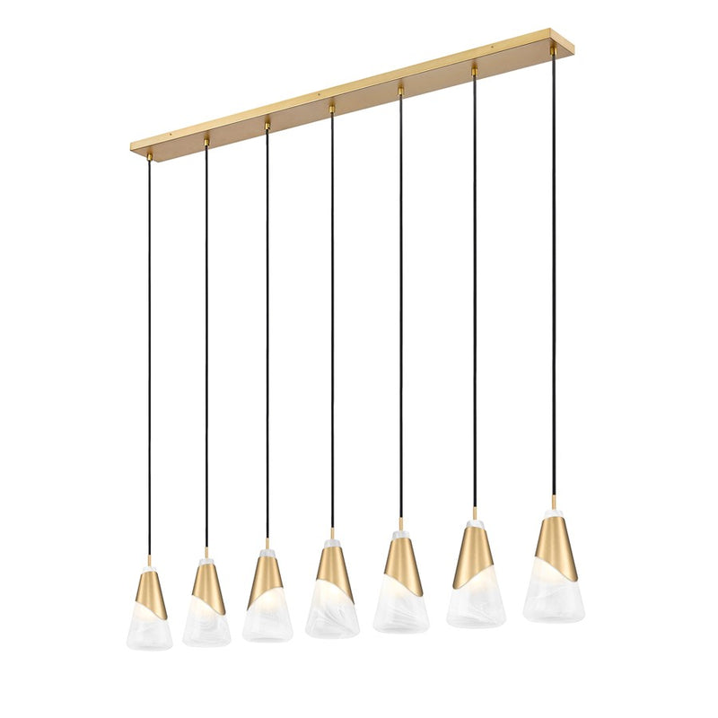 Z-Lite Aimie 7Lt 54" Linear Chandelier, Modern Gold/White Swirl