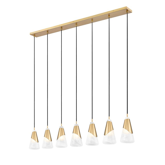 Z-Lite Aimie 7Lt 54" Linear Chandelier, Modern Gold/White Swirl