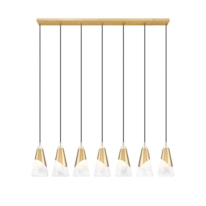 Z-Lite Aimie 7Lt 54" Linear Chandelier, Modern Gold/White Swirl