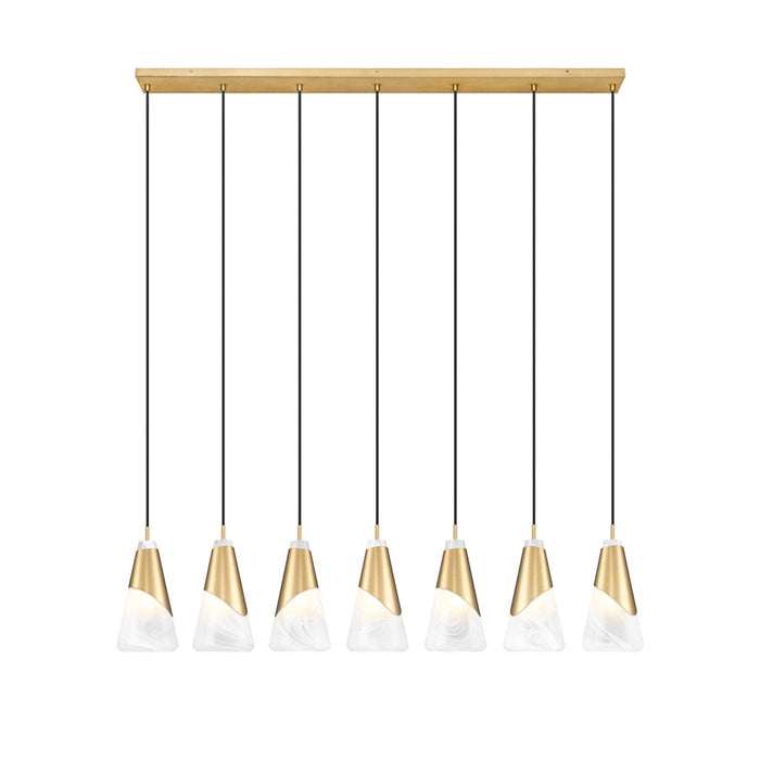 Z-Lite Aimie 7Lt 54" Linear Chandelier, Modern Gold/White Swirl