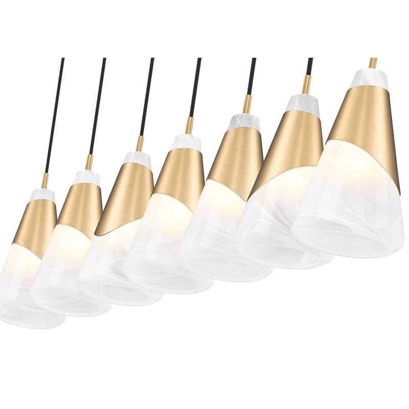 Z-Lite Aimie 7Lt 54" Linear Chandelier, Modern Gold/White Swirl