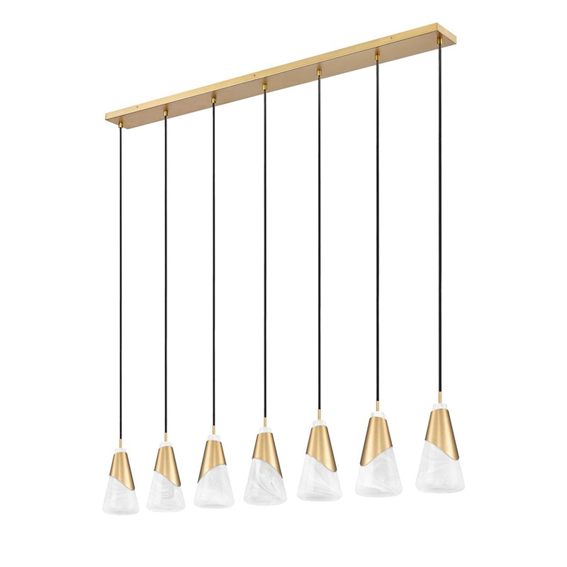 Z-Lite Aimie 7Lt 54" Linear Chandelier, Modern Gold/White Swirl