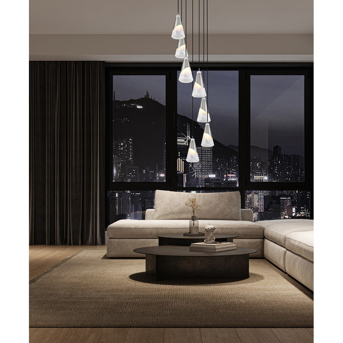Z-Lite Aimie 7 Light Round Chandelier, Brushed Nickel/White Swirl
