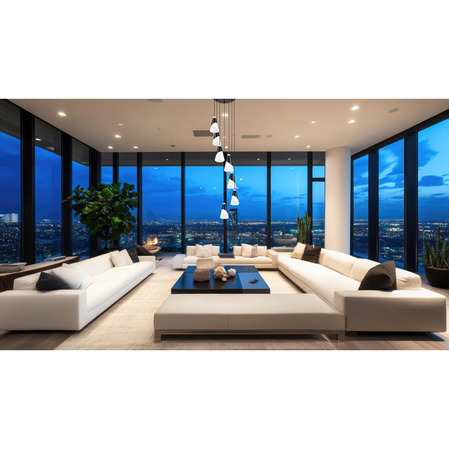 Z-Lite Aimie 7 Light Round Chandelier, Matte Black/White Swirl