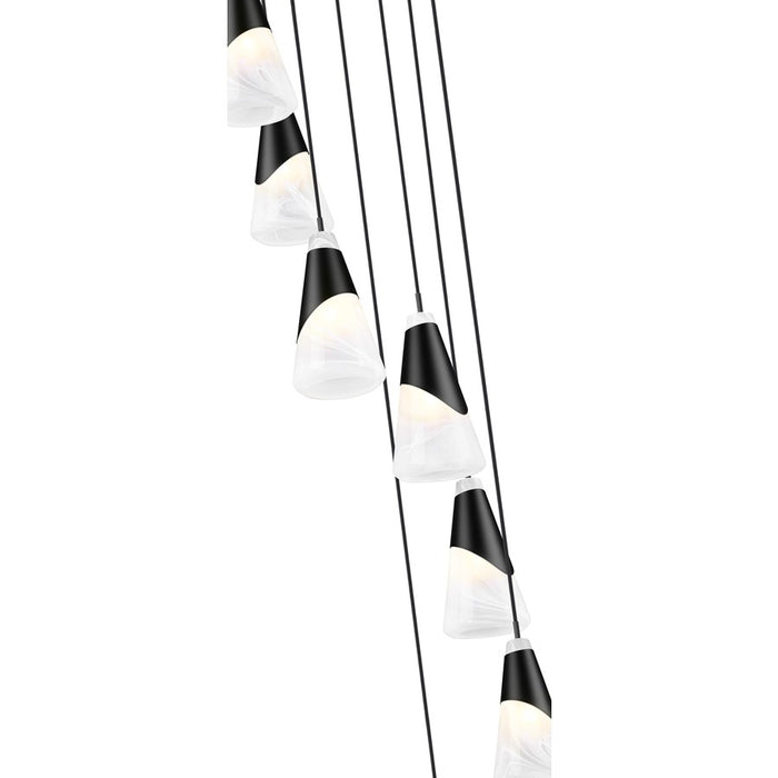 Z-Lite Aimie 7 Light Round Chandelier, Matte Black/White Swirl