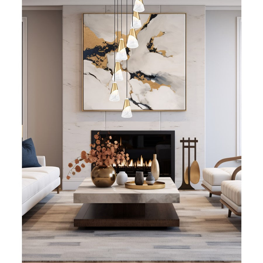 Z-Lite Aimie 7 Light Round Chandelier, Modern Gold/White Swirl