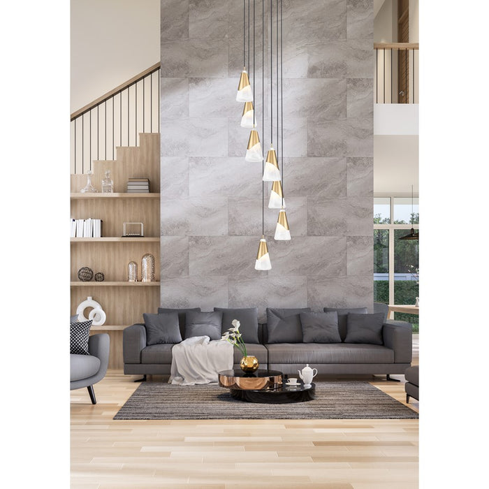 Z-Lite Aimie 7 Light Round Chandelier, Modern Gold/White Swirl