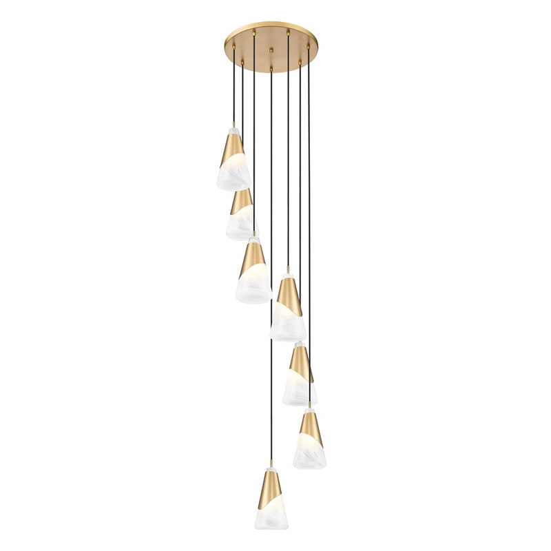 Z-Lite Aimie 7 Light Round Chandelier, Modern Gold/White Swirl