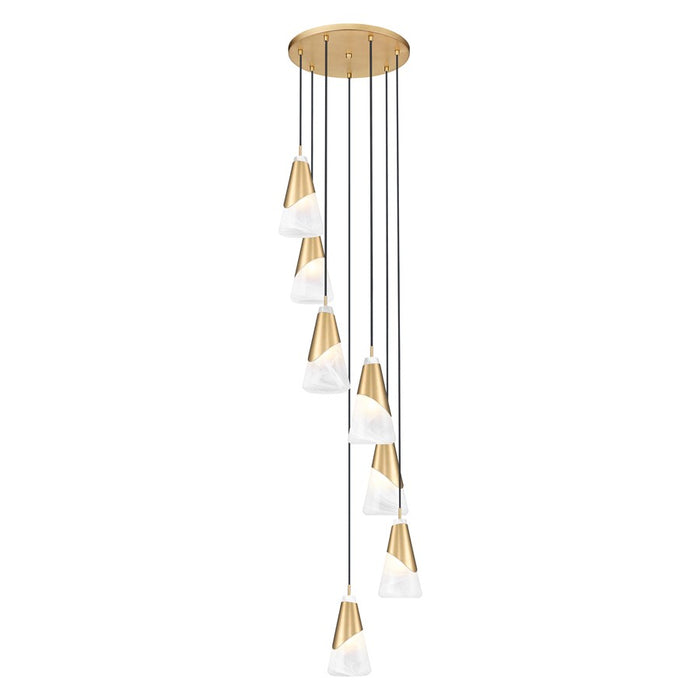 Z-Lite Aimie 7 Light Round Chandelier, Modern Gold/White Swirl