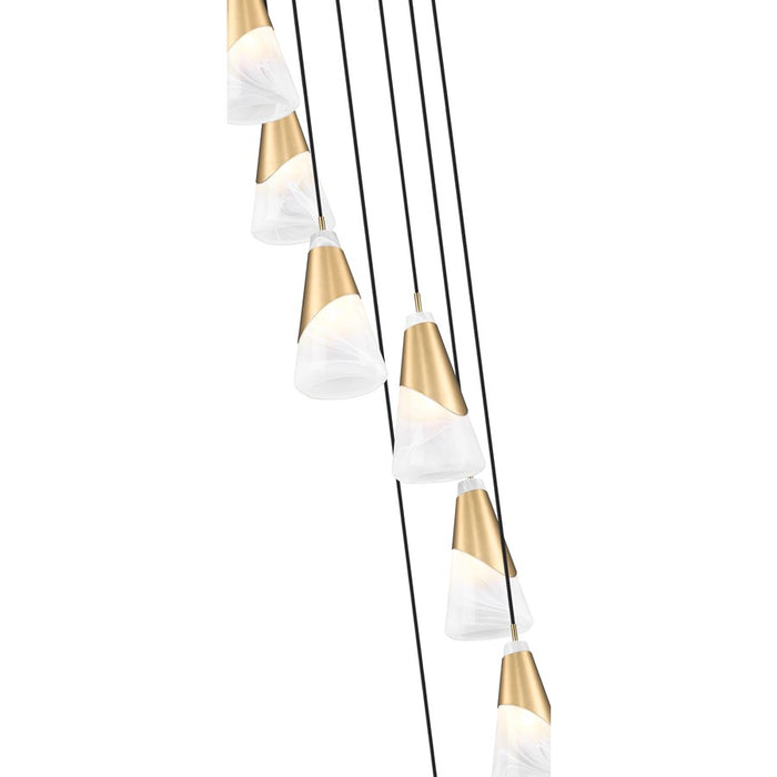 Z-Lite Aimie 7 Light Round Chandelier, Modern Gold/White Swirl