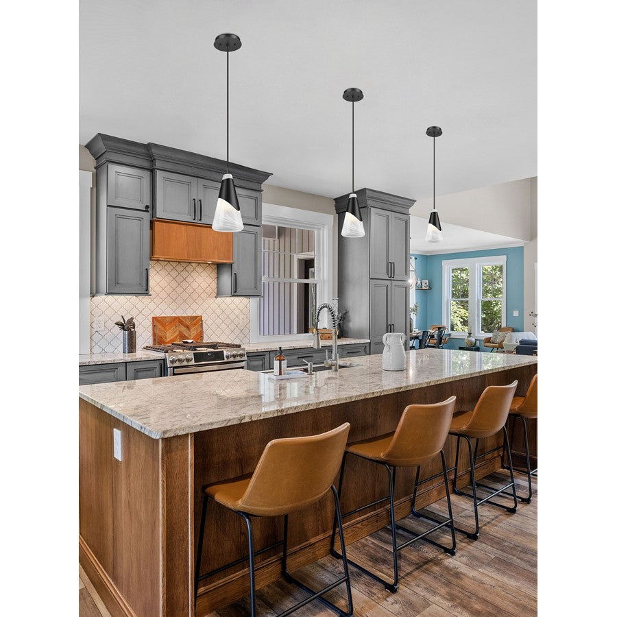 Z-Lite Aimie 1 Light 6" Pendant, Matte Black/White Swirl