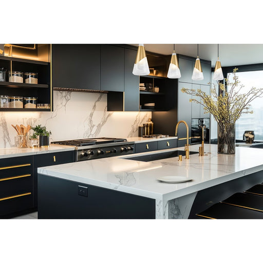 Z-Lite Aimie 1 Light 6" Pendant, Modern Gold/White Swirl