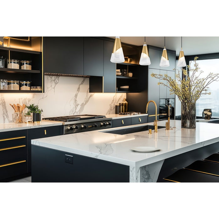 Z-Lite Aimie 1 Light 6" Pendant, Modern Gold/White Swirl