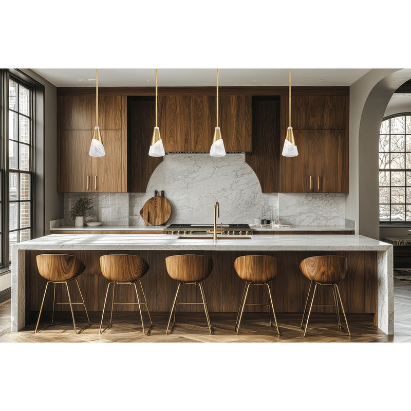Z-Lite Aimie 1 Light 6" Pendant/Rod, Modern Gold/White Swirl