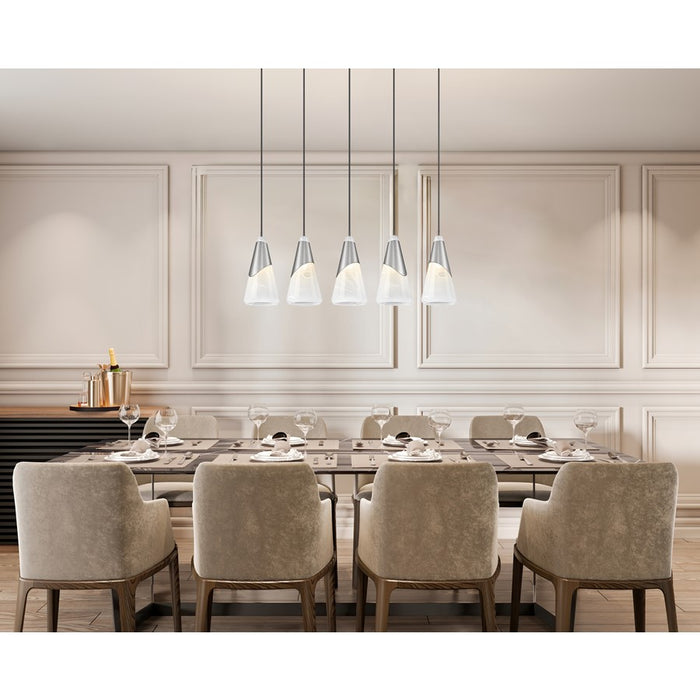 Z-Lite Aimie 5 Light Linear Chandelier, Brushed Nickel/White Swirl