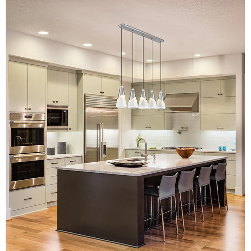 Z-Lite Aimie 5 Light Linear Chandelier, Brushed Nickel/White Swirl