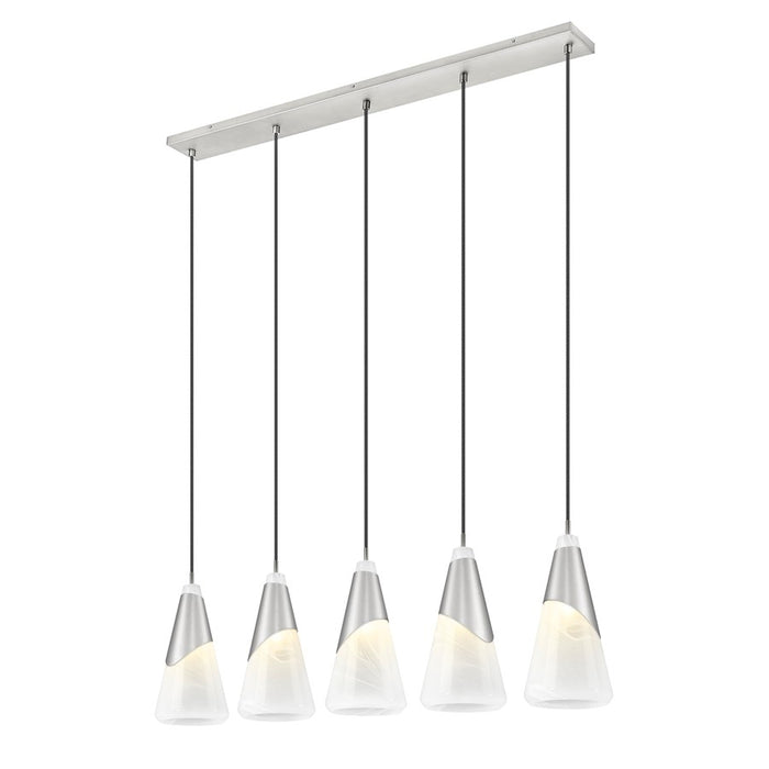 Z-Lite Aimie 5 Light Linear Chandelier, Brushed Nickel/White Swirl