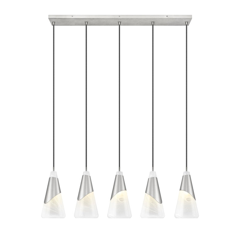 Z-Lite Aimie 5 Light Linear Chandelier, Brushed Nickel/White Swirl