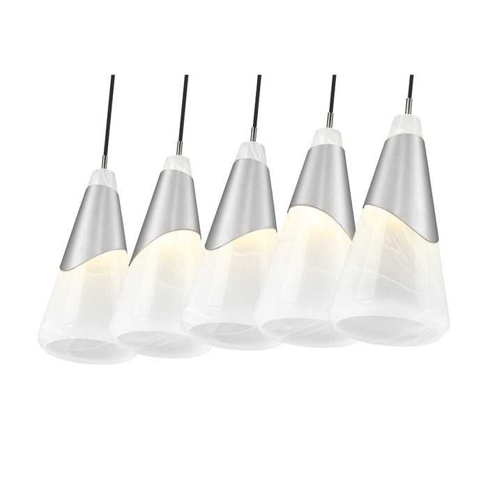 Z-Lite Aimie 5 Light Linear Chandelier, Brushed Nickel/White Swirl