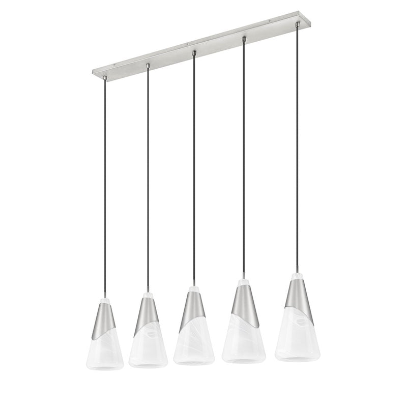 Z-Lite Aimie 5 Light Linear Chandelier, Brushed Nickel/White Swirl