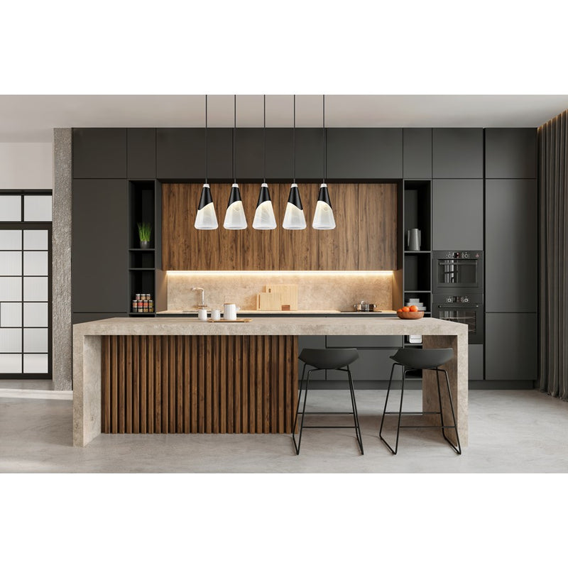Z-Lite Aimie 5 Light Linear Chandelier, Matte Black/White Swirl