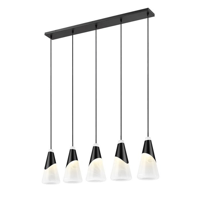 Z-Lite Aimie 5 Light Linear Chandelier, Matte Black/White Swirl