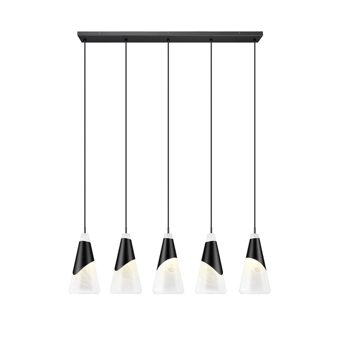 Z-Lite Aimie 5 Light Linear Chandelier, Matte Black/White Swirl