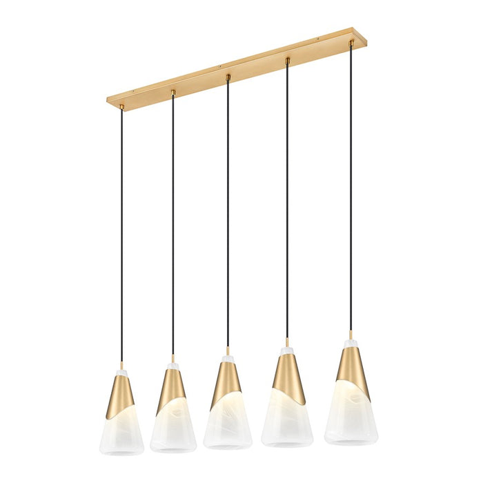Z-Lite Aimie 5 Light Linear Chandelier, Modern Gold/White Swirl