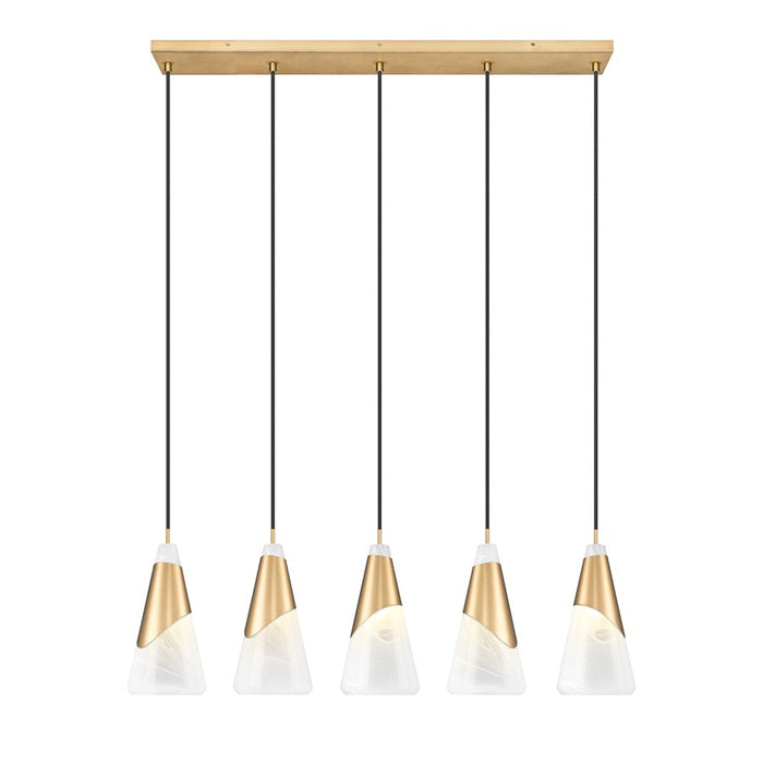 Z-Lite Aimie 5 Light Linear Chandelier, Modern Gold/White Swirl