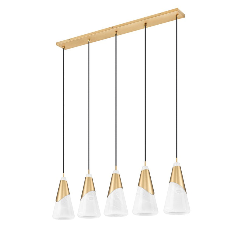 Z-Lite Aimie 5 Light Linear Chandelier, Modern Gold/White Swirl
