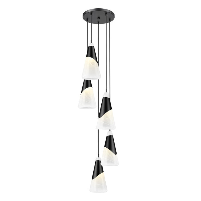 Z-Lite Aimie 5 Light Chandelier, Matte Black/White Swirl
