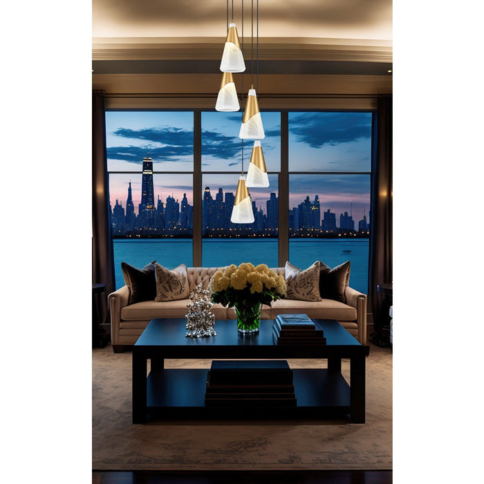 Z-Lite Aimie 5 Light Chandelier, Modern Gold/White Swirl