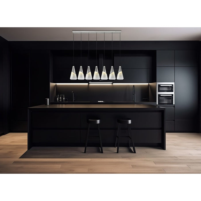 Z-Lite Aimie 7 Light Linear Chandelier, Brushed Nickel/White Swirl