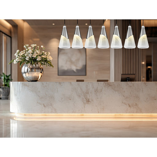 Z-Lite Aimie 7 Light Linear Chandelier, Brushed Nickel/White Swirl