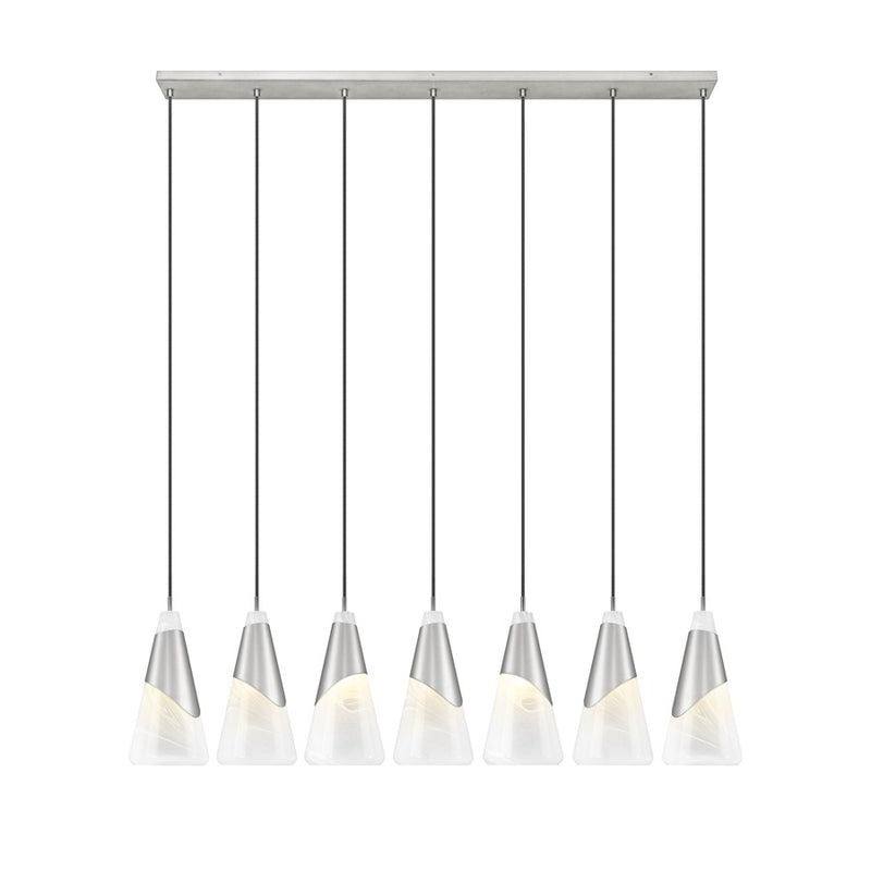 Z-Lite Aimie 7 Light Linear Chandelier, Brushed Nickel/White Swirl