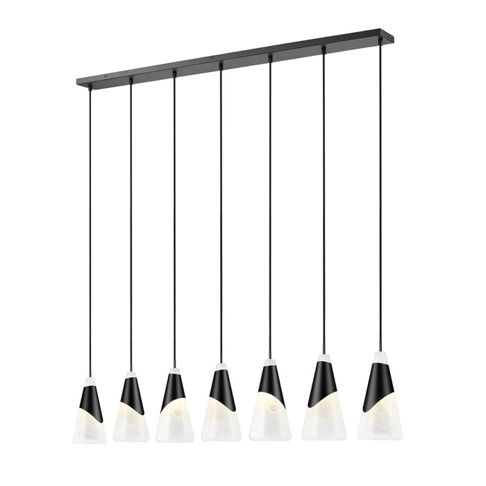 Z-Lite Aimie 7 Light Linear Chandelier, Matte Black/White Swirl - 828P7-7L-MB