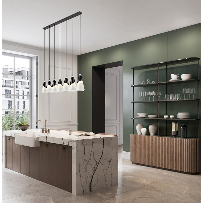 Z-Lite Aimie 7 Light Linear Chandelier, Matte Black/White Swirl