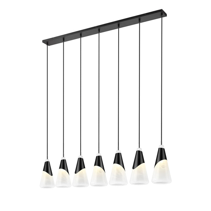 Z-Lite Aimie 7 Light Linear Chandelier, Matte Black/White Swirl