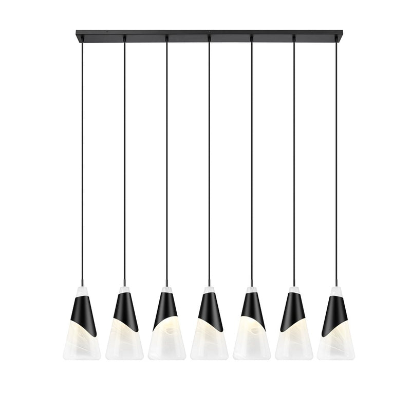 Z-Lite Aimie 7 Light Linear Chandelier, Matte Black/White Swirl
