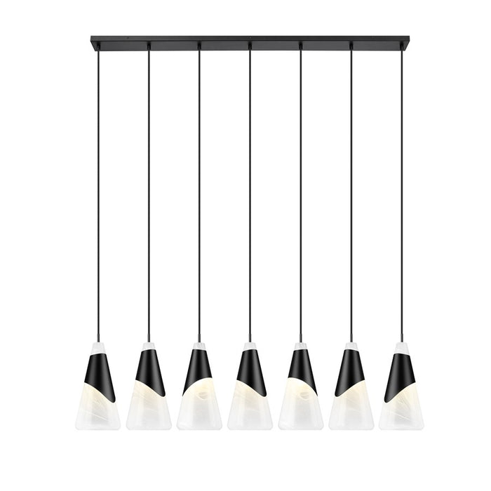 Z-Lite Aimie 7 Light Linear Chandelier, Matte Black/White Swirl