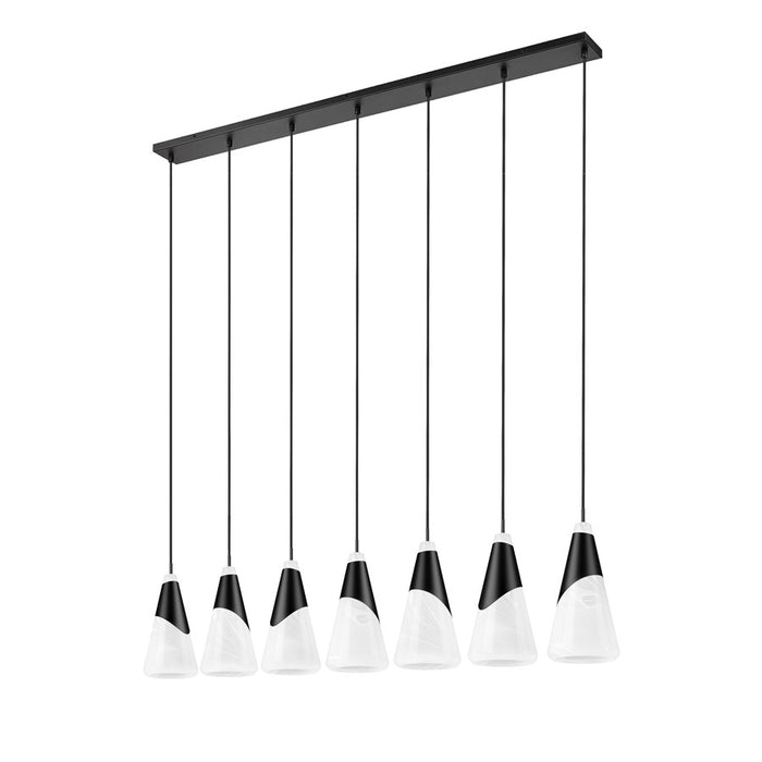 Z-Lite Aimie 7 Light Linear Chandelier, Matte Black/White Swirl