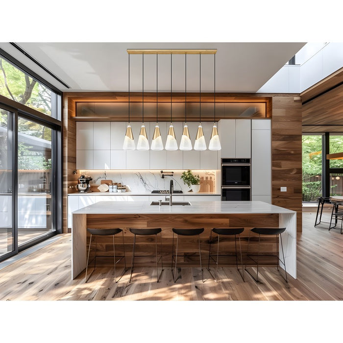 Z-Lite Aimie 7 Light Linear Chandelier, Modern Gold/White Swirl