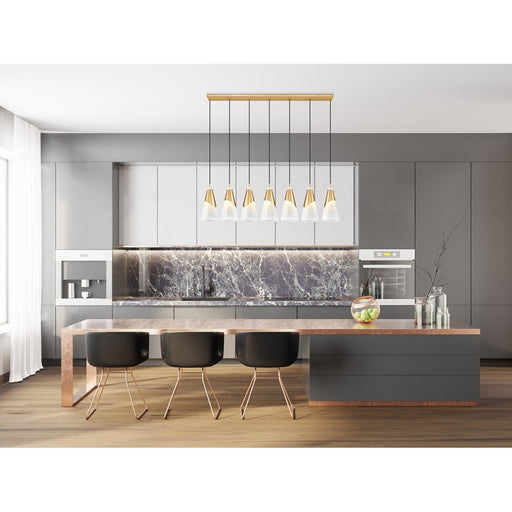 Z-Lite Aimie 7 Light Linear Chandelier, Modern Gold/White Swirl