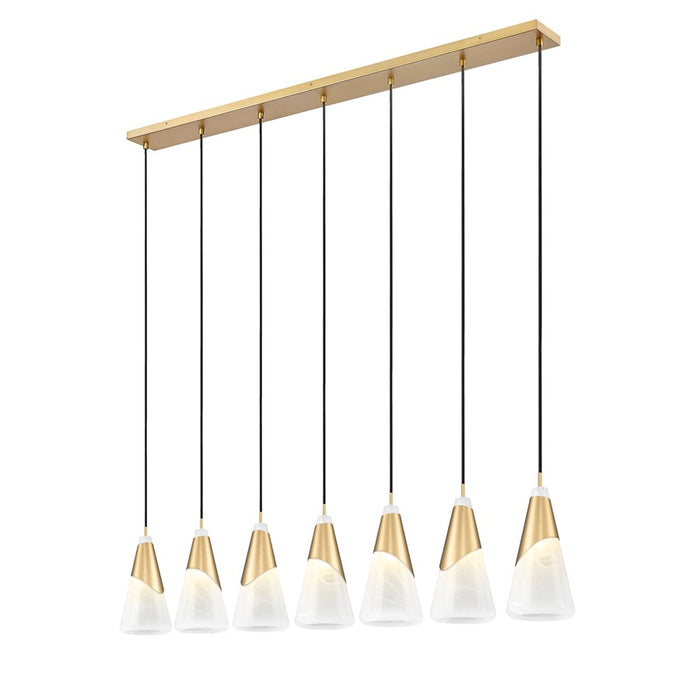 Z-Lite Aimie 7 Light Linear Chandelier, Modern Gold/White Swirl