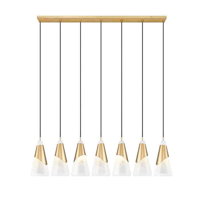 Z-Lite Aimie 7 Light Linear Chandelier, Modern Gold/White Swirl